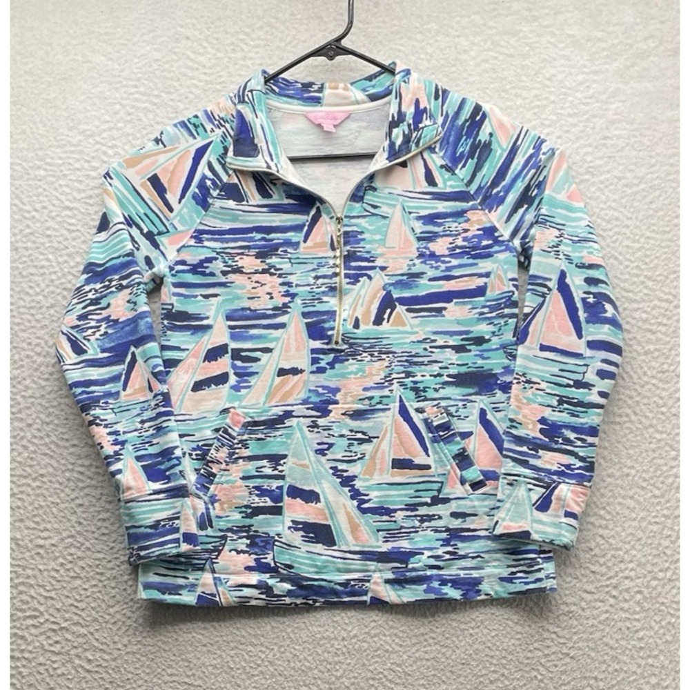 Lilly Pulitzer Skipper Popover Sweater Womens Small S Sailboats Half Zip Preppy‎ - Picture 2 of 12